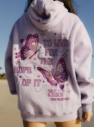 Pink Palm Puff "To Live For the Hope of it All" Hoodie in Lilac in Kuwait