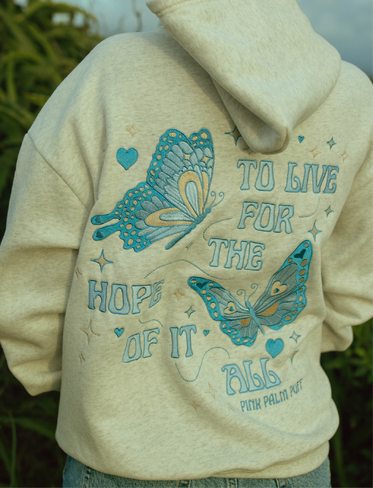 Pink Palm Puff "To Live For the Hope of it All" Hoodie in Heather in Kuwait