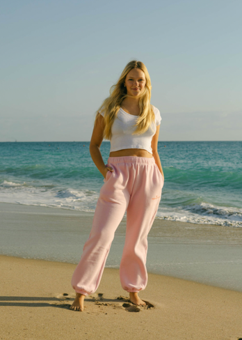 Pink Palm Puff Puff Sweatpants in Pink in Kuwait