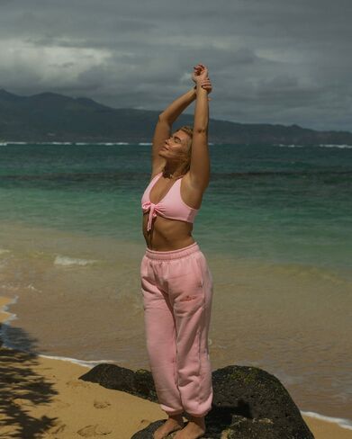 Pink Palm Puff Puff Sweatpants in Pink in Kuwait