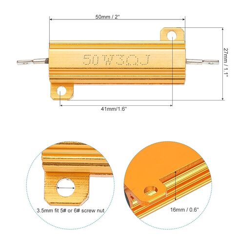 PATIKIL 50W 3 Ohm Aluminum Shell Resistor, 5 Pack Aluminum Housing Resistor Housed Case Wirewound Resistors Screw Tap Power Resistor 5% Tolerance, Golden in Kuwait