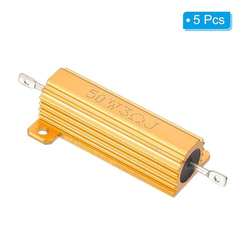 PATIKIL 50W 3 Ohm Aluminum Shell Resistor, 5 Pack Aluminum Housing Resistor Housed Case Wirewound Resistors Screw Tap Power Resistor 5% Tolerance, Golden in Kuwait