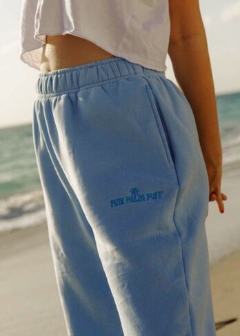 Pink Palm Puff Puff Sweatpants in Blue in Kuwait