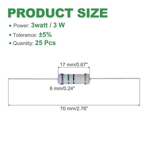 MECCANIXITY 25 Pcs 75 Ohm Resistor, 3 Watts 5% Tolerance Metal Oxide Film Resistor Axial Lead, Flame Proof for DIY Electronic Projects Circuits Experiments in Kuwait