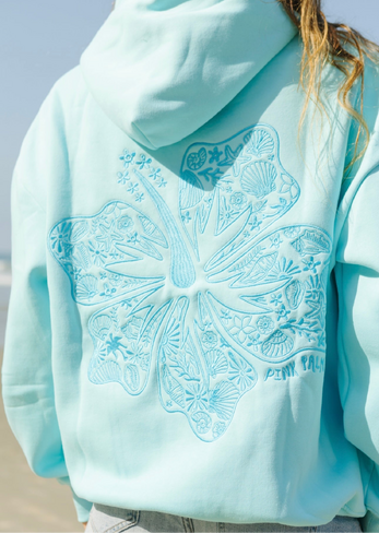 Pink Palm Puff "Hawaii Hibiscus" Hoodie in Aquamarine in Kuwait
