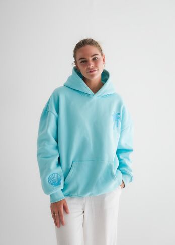Pink Palm Puff "Hawaii Hibiscus" Hoodie in Aquamarine in Kuwait