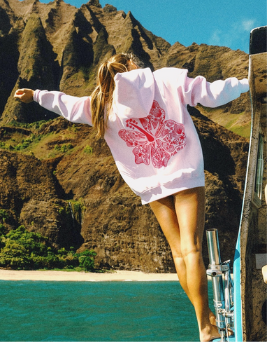 Pink Palm Puff "Hawaii Hibiscus" Hoodie in Blush in Kuwait