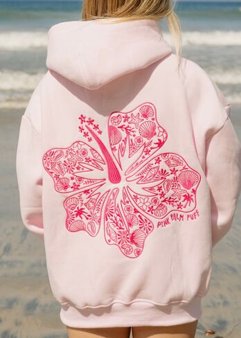 Pink Palm Puff "Hawaii Hibiscus" Hoodie in Blush in Kuwait