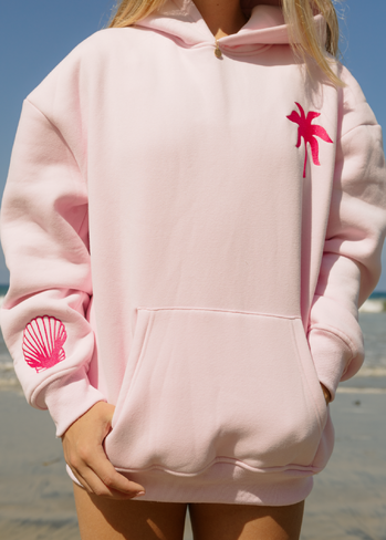 Pink Palm Puff "Hawaii Hibiscus" Hoodie in Blush in Kuwait