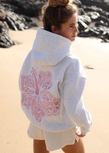 Pink Palm Puff "Hawaii Hibiscus" Hoodie in Heather Cloud in Kuwait