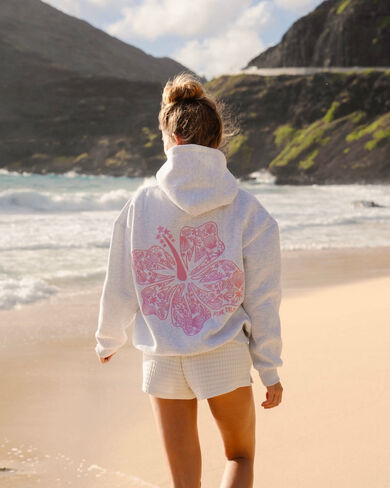 Pink Palm Puff "Hawaii Hibiscus" Hoodie in Heather Cloud in Kuwait