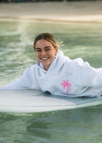 Pink Palm Puff "Hawaii Hibiscus" Hoodie in Heather Cloud in Kuwait