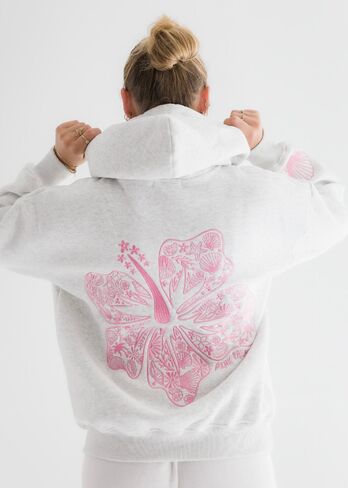 Pink Palm Puff "Hawaii Hibiscus" Hoodie in Heather Cloud in Kuwait