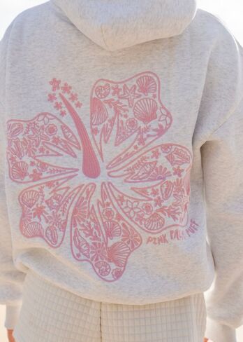 Pink Palm Puff "Hawaii Hibiscus" Hoodie in Heather Cloud in Kuwait