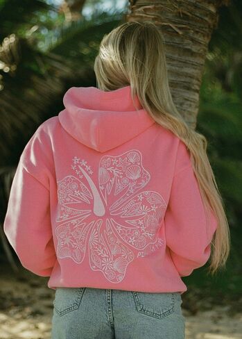 Pink Palm Puff "Hawaii Hibiscus" Hoodie in Sonic Pink in Kuwait