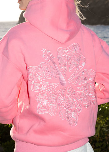 Pink Palm Puff "Hawaii Hibiscus" Hoodie in Sonic Pink in Kuwait