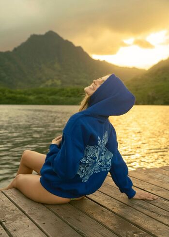Pink Palm Puff "Hawaii Hibiscus" Hoodie in Oceanic in Kuwait