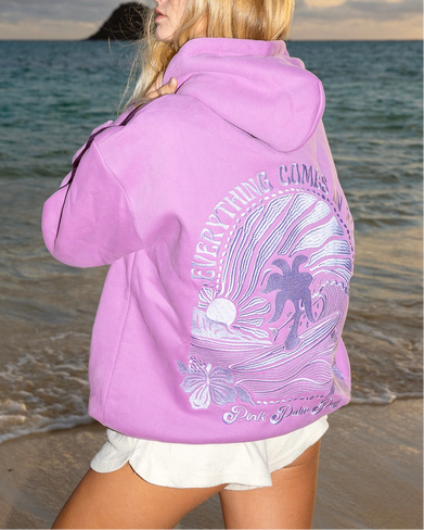 Pink Palm Puff "Everything Comes in Waves" Hoodie in Açai in Kuwait