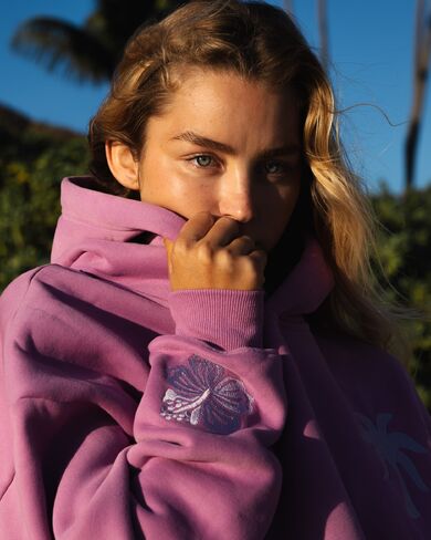 Pink Palm Puff "Everything Comes in Waves" Hoodie in Açai in Kuwait