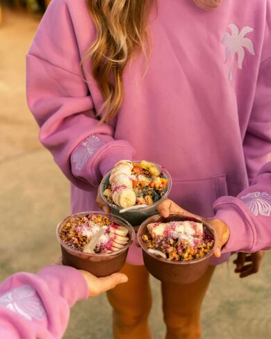 Pink Palm Puff "Everything Comes in Waves" Hoodie in Açai in Kuwait