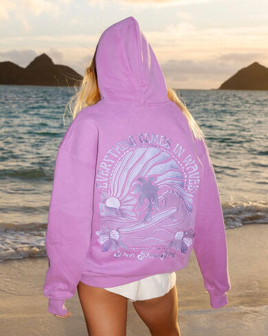 Pink Palm Puff "Everything Comes in Waves" Hoodie in Açai in Kuwait