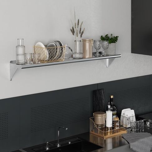 AmGood 10" X 60" Stainless Steel Wall Shelf | NSF | Metal Shelving | Garage, Laundry, Storage, Utility Room | Restaurant, Commercial Kitchen in Kuwait