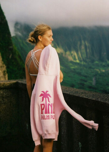 Pink Palm Puff Classic Puff Hoodie in Blush in Kuwait