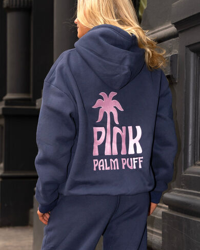 Pink Palm Puff Classic Puff Hoodie in Navy in Kuwait