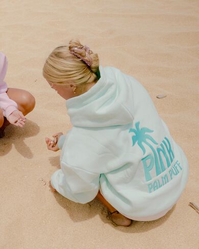 Pink Palm Puff Classic Puff Hoodie in Mint Breeze in Kuwait