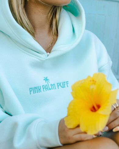 Pink Palm Puff Classic Puff Hoodie in Mint Breeze in Kuwait
