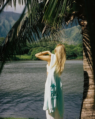 Pink Palm Puff Classic Puff Hoodie in Mint Breeze in Kuwait