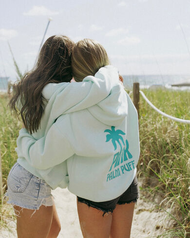 Pink Palm Puff Classic Puff Hoodie in Mint Breeze in Kuwait