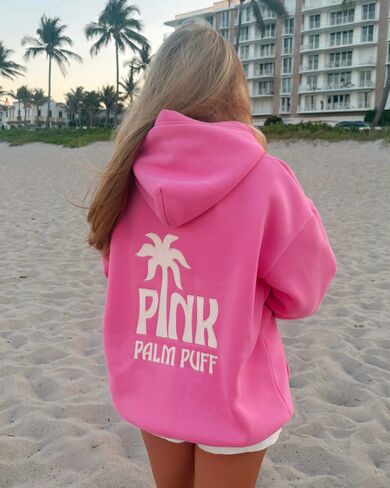 Pink Palm Puff Classic Puff Hoodie in Raspberry in Kuwait