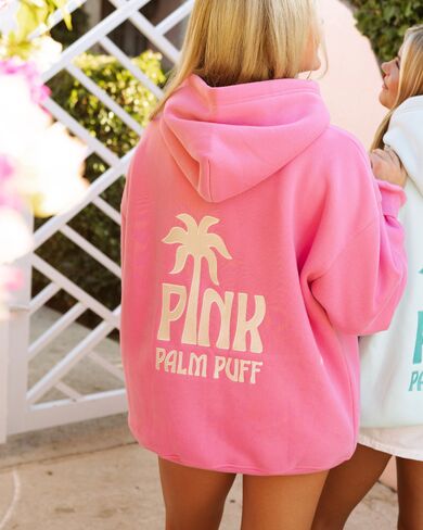 Pink Palm Puff Classic Puff Hoodie in Raspberry in Kuwait