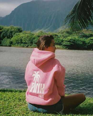 Pink Palm Puff Classic Puff Hoodie in Raspberry in Kuwait