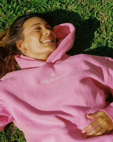Pink Palm Puff Classic Puff Hoodie in Raspberry in Kuwait