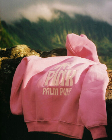 Pink Palm Puff Classic Puff Hoodie in Raspberry in Kuwait