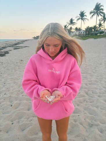 Pink Palm Puff Classic Puff Hoodie in Raspberry in Kuwait