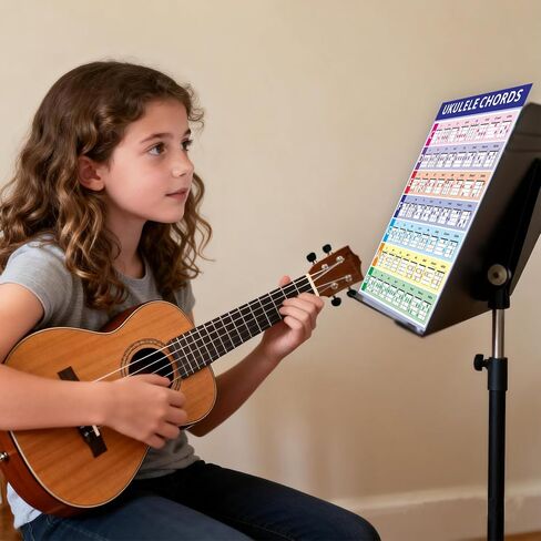 Laminated Ukulele Chord Chart, 11.2" x 8.2" Music Theory Poster – 2-Pack, Beginner-Friendly with Circle of Fifths, PVC Material, Tear-Resistant & Waterproof in Saudi Arabia