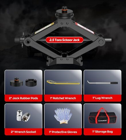 Car Jack Kit 2.5 Ton Scissor Jack with Ratchet Wrench, Tire Changing Kit Compatible with Various Circular Jack Pads in Kuwait