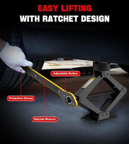 Car Jack Kit 2.5 Ton Scissor Jack with Ratchet Wrench, Tire Changing Kit Compatible with Various Circular Jack Pads in Kuwait