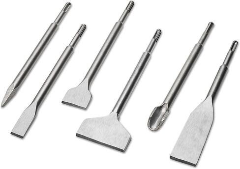 6pcs SDS plus chisels ، chisel مجموعة مع SDS بالإضافة إلى سترات ، إزميل البناء الصلب عالي الجودة 40Cr ، أداة إزالة البلاط المهنية لتحسين المنزل وهدم البناء in Saudi Arabia