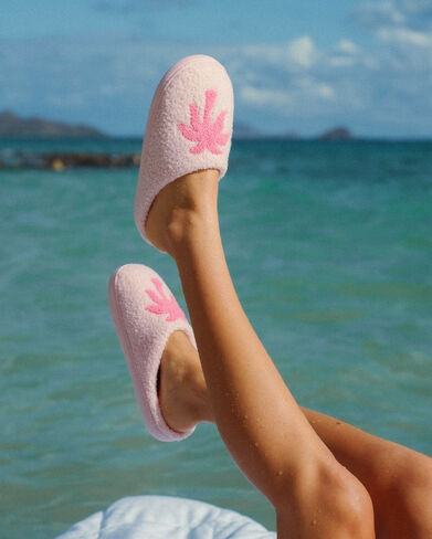 Pink Palm Puff Malibu Slippers in Blush Bay in Kuwait
