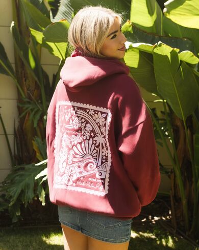 Pink Palm Puff "Live in the Moment" Hoodie in Cherry in Kuwait