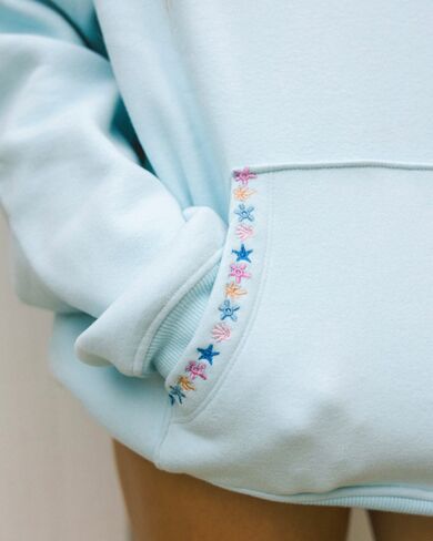 Pink Palm Puff “Chase the Sun” Relaxed Hoodie in Sky Blue in Kuwait