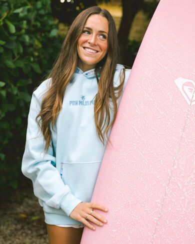Pink Palm Puff “Chase the Sun” Relaxed Hoodie in Sky Blue in Kuwait