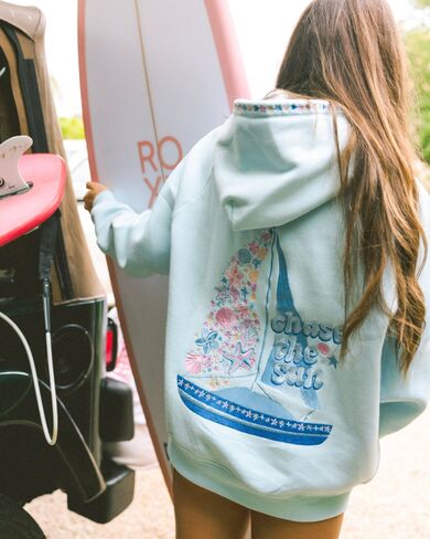 Pink Palm Puff “Chase the Sun” Relaxed Hoodie in Sky Blue in Kuwait