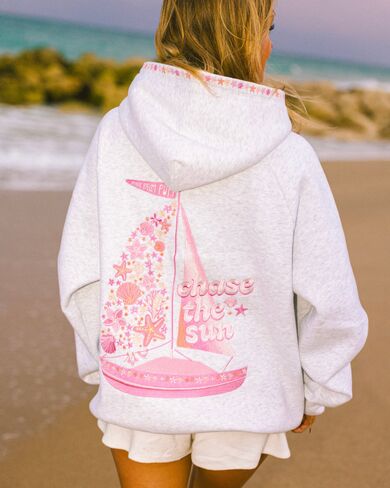 Pink Palm Puff “Chase the Sun” Relaxed Hoodie in Heather Cloud in Kuwait