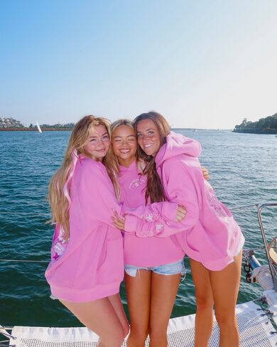 Pink Palm Puff "Under the Sea" Relaxed Hoodie in Seashell Pink in Kuwait