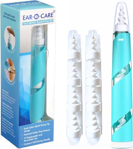 Ear-O-Care Premium Ear Wax Removal Tool - 4-in-1 Ear Care Products Kit - Dual-Action - Soft & Durable Silicone Tips for Gentle Ear Cleaning - Efficient Ear Wax Remover - Compact & Portable Design in Saudi Arabia